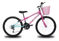 Bicicleta Infantil Aro 24 Kog Feminina 18v Shimano E Cesta