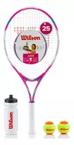 Combo Raqueta Tenis Wilson #25 Niños Con Estuche Y Bolas Color Rosa Chicle Tamaño Del Grip 3