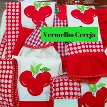 Jogo De Cozinha C/ Cortina 10 Peças Cereja Vermelho Revenda