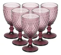 Set 6 Copas De Vidrio 300ml Cóctel Vino Vintage Cristal Color Estilo Diamenterosado