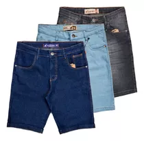 Kit Com 3 Bermudas Shorts Jeans Masculinas Slim Com Elastano