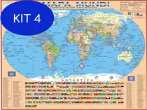 Kit 4 Mapa Mundi Atualizado - Politico Escolar