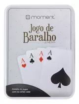 02 Baralhos Plástico Cartas  Estojo Lata Tranca Truco Buraco