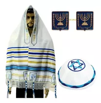 Talit Messiânico Nacional Tzitzit + Kipá Duotone + Prendedor