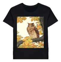 Remera Japanese Aesthetic Owl Vintage Japan Woodblo Prin0887