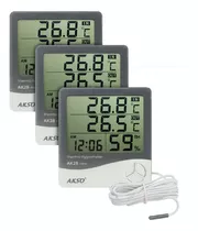 Kit 3 Termo Higrômetro Digital Com Sensor Externo E Relógio
