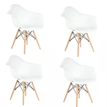 Kit 4 Cadeiras De Jantar Charles Eames Com Braço Branco Cor Da Estrutura Da Cadeira Marrom-claro