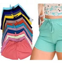 Kit 3 Shorts Feminino Malha Canelado Moda Praia Do P Ao G3