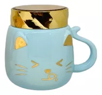Taza Tazón Ceramica Gato Con Tapa Mug 350ml Cat Gatito