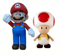 Kit 2 Bonecos Grandes Super Mario E Toad 23cm Coleção