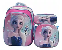 Kit Mochila Escolar Costas Frozen Elsa 3d Lancheira E Estojo