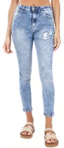 Jeans Chupín Con Roturas De Mujer Calce Tiro Alto Elastizado