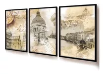 Quadro Decorativo Trio Quarto Monumentos Itália Vidro 50x70