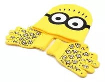 Kit Gorro Touca Frio E Luva Infantil Amarelo Minions Kids