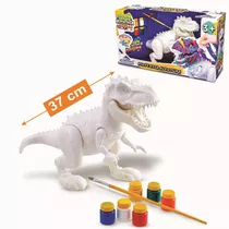 Dinossauro Rex Attack Branco Para Colorir +pincel + 6 Tintas