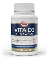 Vitamina D - Vita D3 2000ui - 60 Caps Vitafor Vit C + Zinco Sabor Sem Sabor