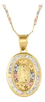 Medalla Ovalada Virgen Guadalupe Flores Con Cadena Oro 10k