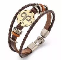 Pulsera Unisex De Cuero Signo Zodiacal Aries