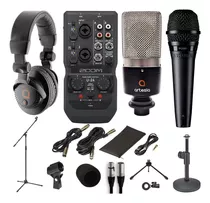 Kit Grabacion Home Studio Placa Audio Microfono Soporte Pack