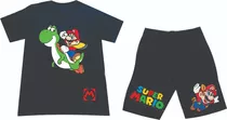 Conjuntos Pantaloneta+camiseta Mario Bross Niños Adultos