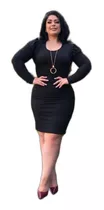 Vestido Premium Canelado Manga Longa Princesa Plus Size