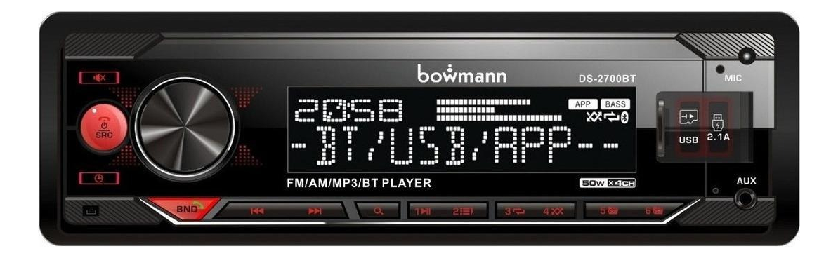 Radio para carro Bowmann DS-2700BT con USB, bluetooth y lector de tarjeta SD