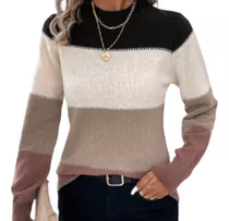 Sweater Jersey De Color Combinado De Cuello Alto