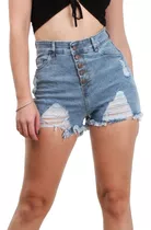 Short De Jean C/ Roturas Elastizado Mujer - Todos Los Talles