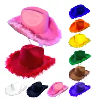 Gorro Sombrero Cowboy Vaquera Texas Con Plumas 