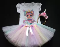 Lol Tutu Remera C/ Strass Y Vincha Unicornio Disfraz