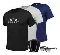 Kit Camisetas Oakley Masculinas Algodão 3 Un+óculos+corrente