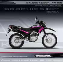 Calcos Honda Xr 150 Moto Negra - Variante Rosa - Insignia 