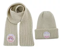 Gorro Nena Set De Invierno Trendy C/ Bufanda Lana Tejido New