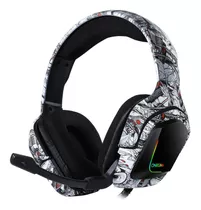 Fone De Ouvido Over-ear Gamer Onikuma K20 Camuflagem Branca Com Luz  Rgb Led