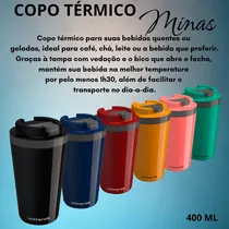 Copo Térmico Minas 400 Ml Com Tampa Unitermi Café Chá Água Cor Preto