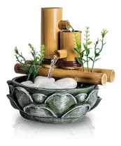 Fonte De Água Flor Lotus Cascata 2 Quedas Bambu Decoração