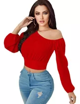 Blusa Campesina De Cuello Asimétrico  Sexy De Moda Para Dama