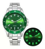 Relógio Prata Verde Presente Para Namorado C/caixa Importado