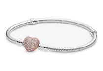 Pulsera Pandora Original Corazón Oro Rosa Circonitas 