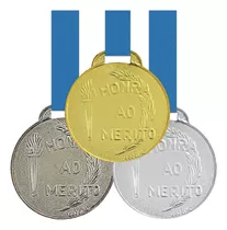 100 Medalhas 35mm Honra Ao Mérito Ouro Prata Bronze Com Fita