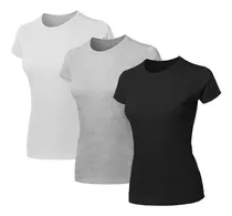 Kit 3 Blusas Feminina Tshirt Algodão Camiseta Baby Look