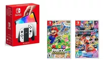 Nintendo Oled Blanco 64gb Y Juegos Mario Party Y Mario Kart 