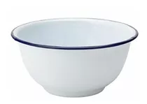 Bowl Enlozado Blanco Borde Azul. Diametro 18x8cm