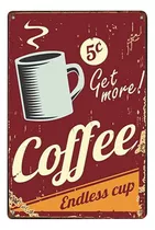 Poster Metalico Retro Vintage Cafe#4 Medidas 29x20 Cms