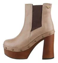 Botas Lady Stork Cuero Plataforma Madera