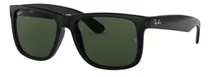 Anteojos De Sol Ray-ban Justin Classic Standard Con Marco De Nailon Color Polished Black, Lente Dark Green De Policarbonato Clásica, Varilla Polished Black De Nailon - Rb4165