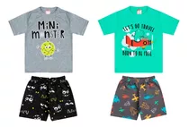Kit 2 Conjuntos Roupa Infantil Camiseta Shorts Menino 1 A 8