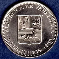 50 Céntimos De Bolívar 1965 Moneda De Níquel De Venezuela