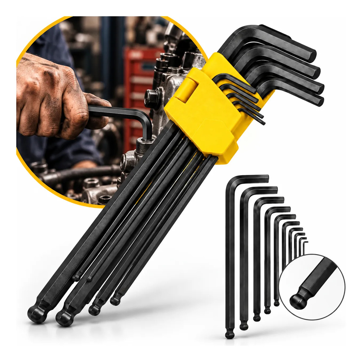 Kit Jogo Chave Allen Hexagonal L Longa 9 Peças 1,5 A 10 Mm Prateado