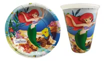 Paquete Fiesta Cumpleaños Vaso Plato Ariel Sirenita 15 Niñas